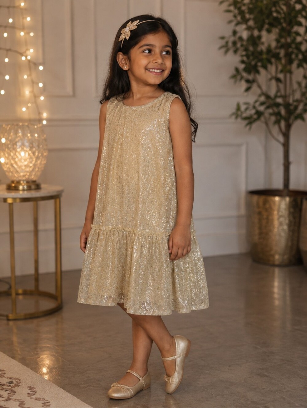 Zara Kids Gold Metallic Drop Waist Party Dress Size 6 116 NWT Holiday Girls